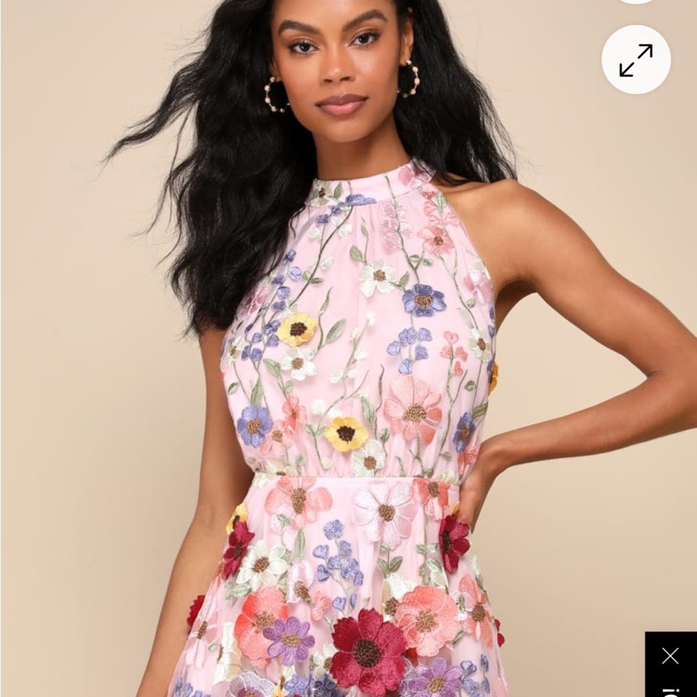 Lulu's Ivory Multicolor Floral Embroidered Dress